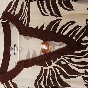CZ Brown & White Leaf Print V-neck Swimwear Cover Up